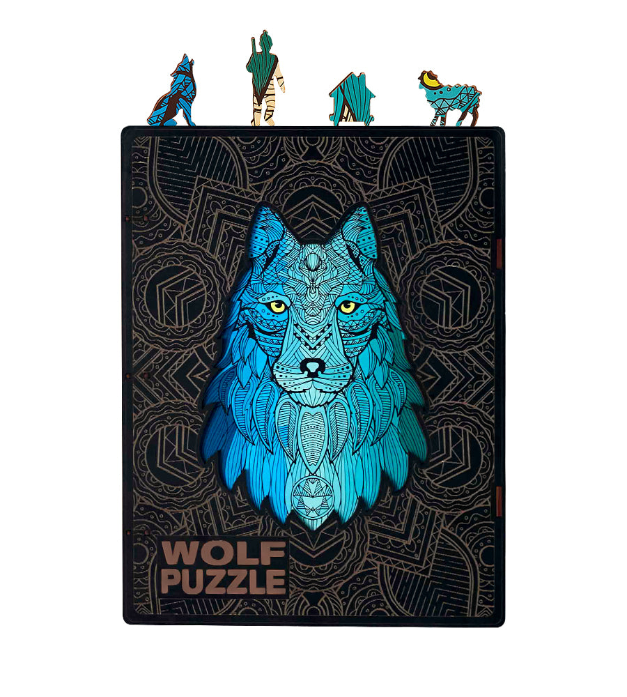 Wolf Shaped Jigsaw Piecezz Wooden Puzzle, Large Size, 250 Pieces, Animal Shaped Puzzles (10*13*2 in) or (25*33*5 cm)
