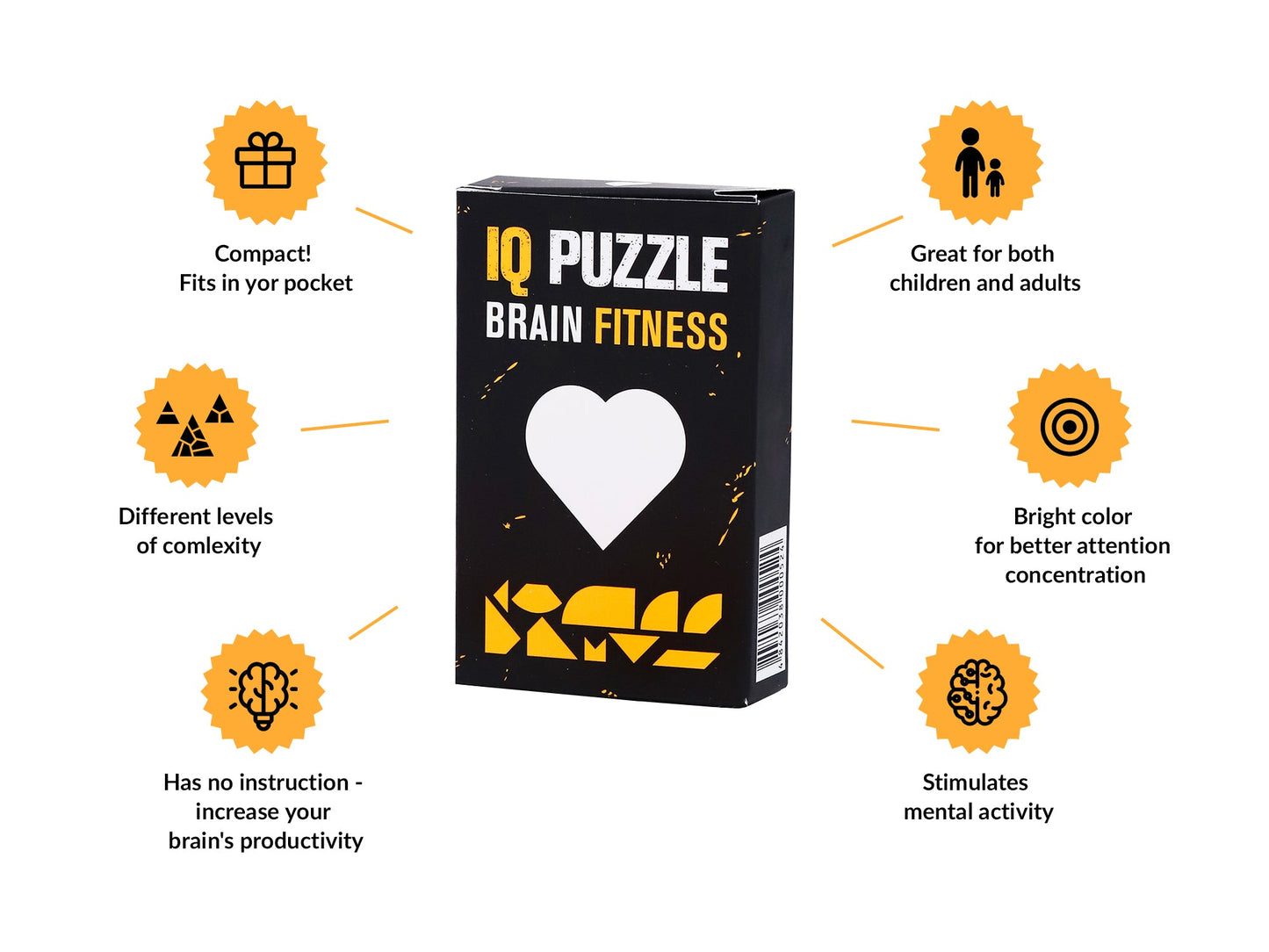 IQ Puzzle: Heart Edition, Brain Development for KIds & Adults, Size (9x6x1.5 cm) or (3,5x2,5x0.5 in)