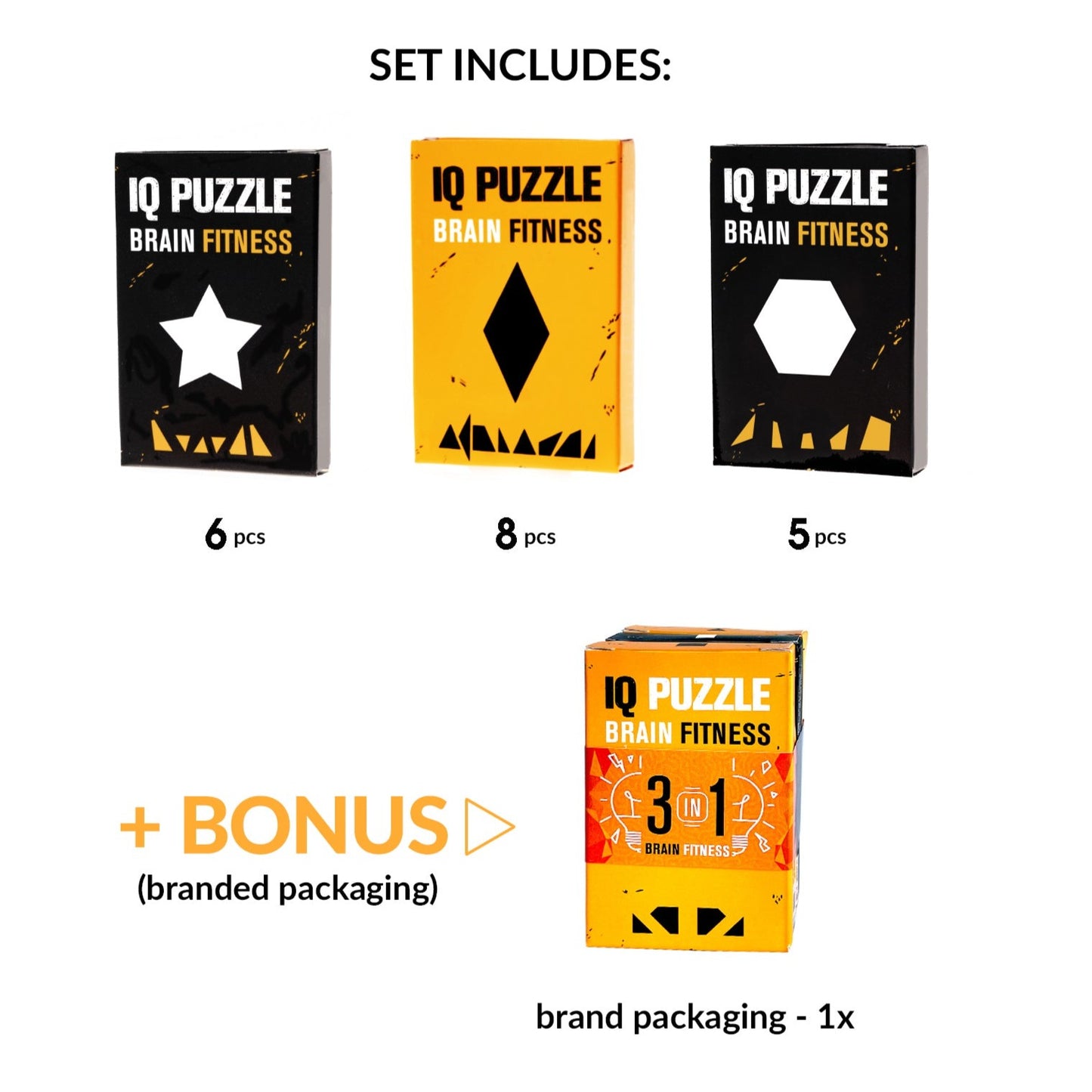 IQ Puzzle Set of 3 - Shapes (Star, Rhombus, & Hexagon)