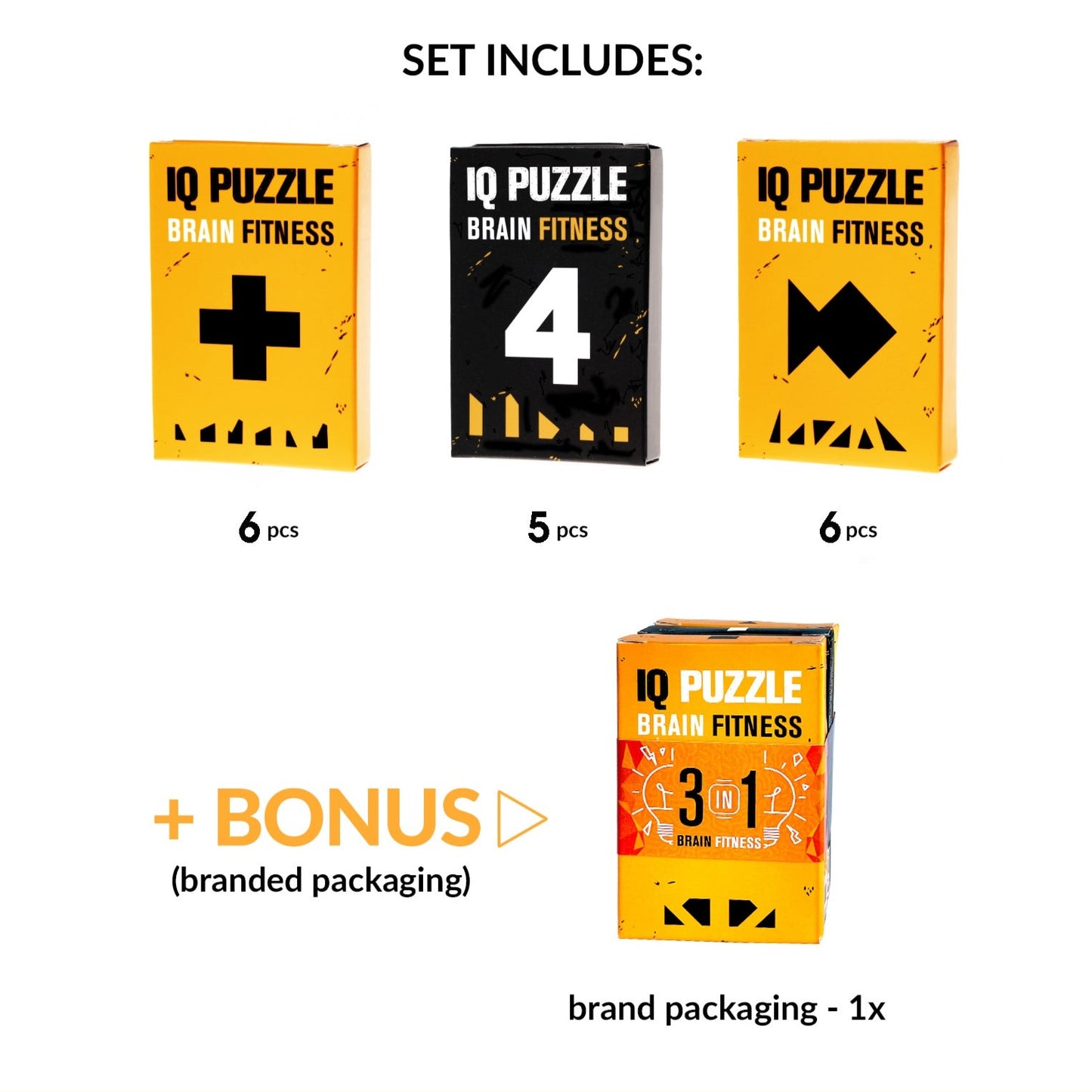 IQ Puzzle Set of 3 - The Mix (Plus, Number 4, & Fish)