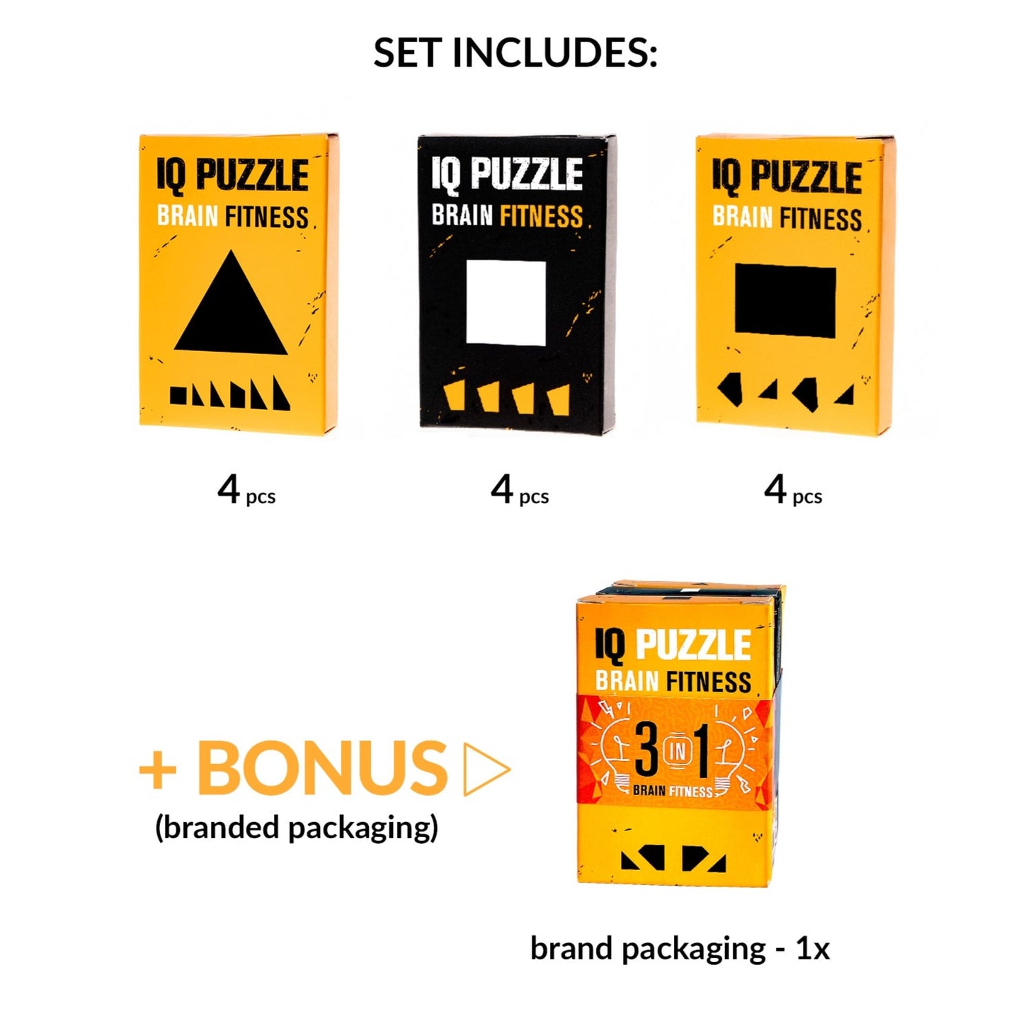 3 Custom Sets of IQ Puzzle for Kids & Adults - Triangle, Square, & Rectangle
