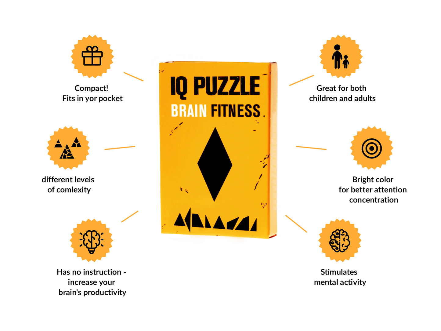 IQ Puzzle Set of 7 - Intermediate (Fish, Heart, Rhombus, House, Plus, Star, Cup)