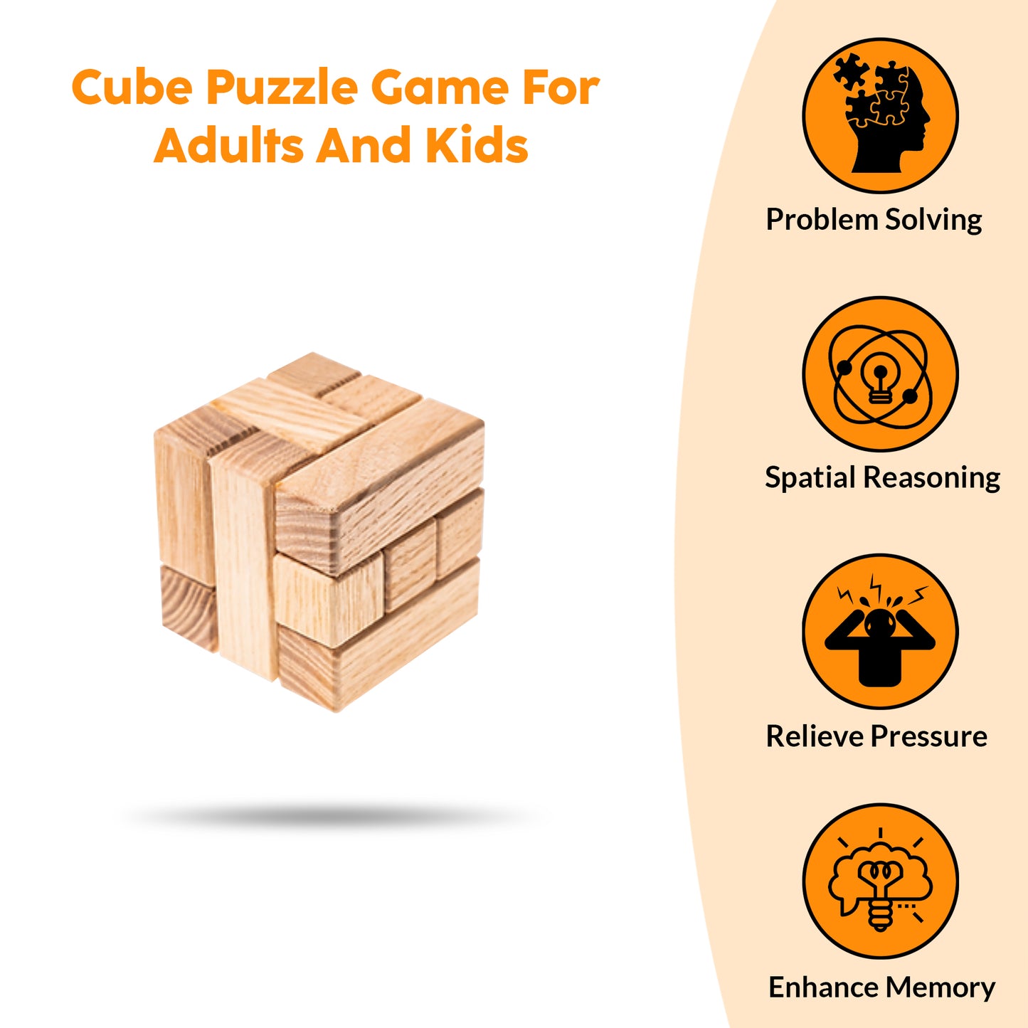 3D Cube Wooden Puzzle for Adults (5x5x5 cm) or (2x2x2 in)