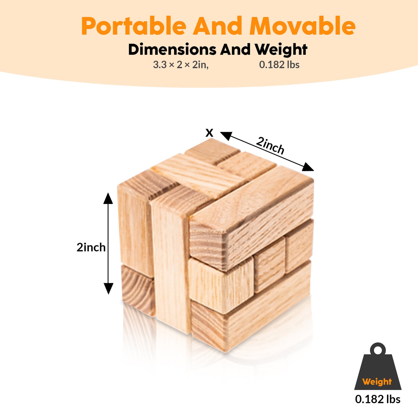 3D Cube Wooden Puzzle for Adults (5x5x5 cm) or (2x2x2 in)
