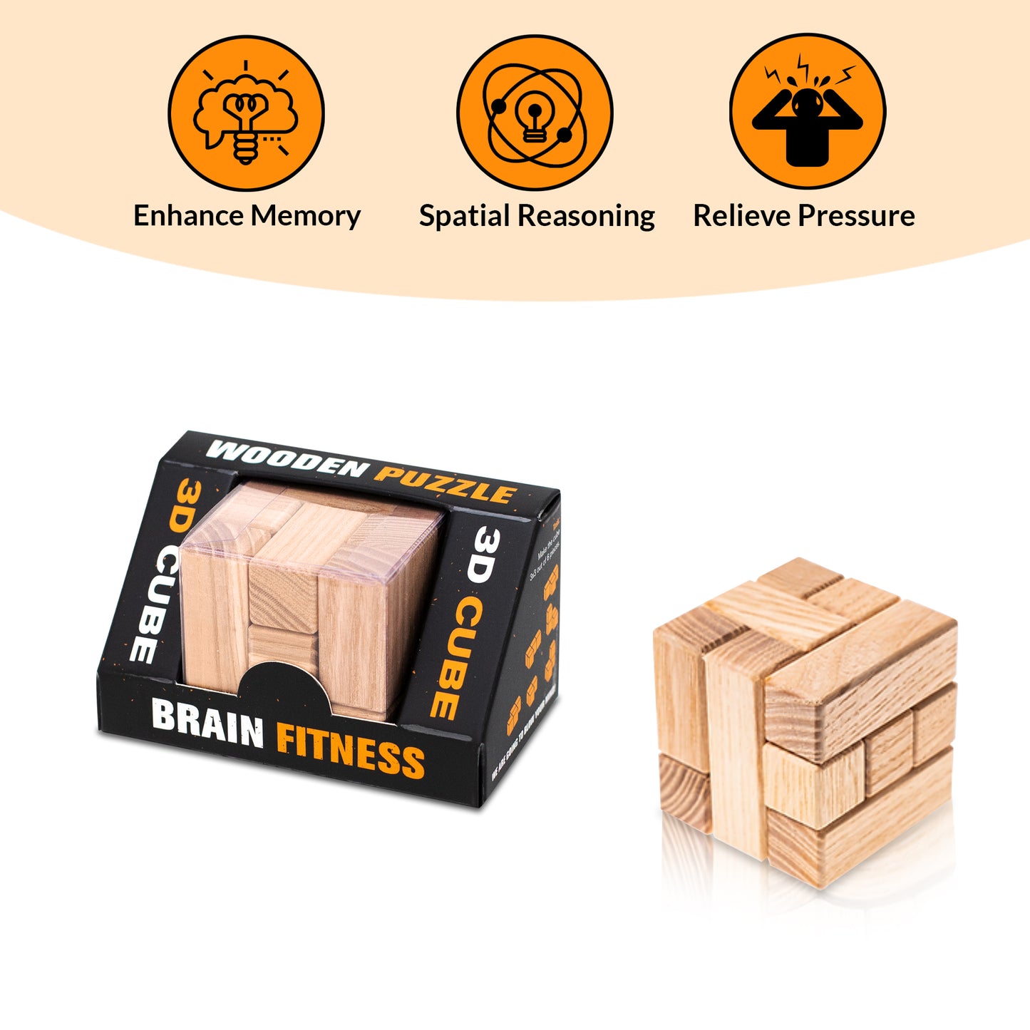 3D Cube Wooden Puzzle for Adults (5x5x5 cm) or (2x2x2 in)