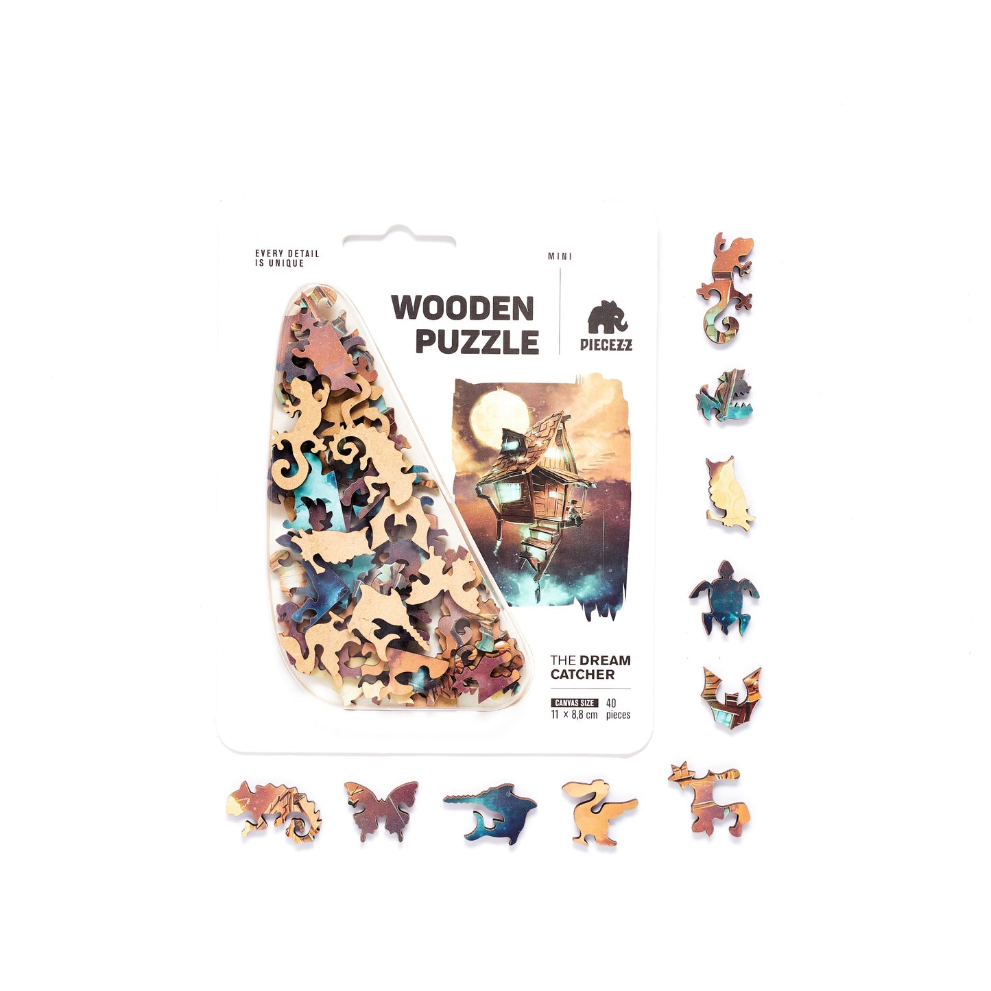 Dream Catcher Pocket Size Piecezz Wooden Puzzle, Animal Shaped Puzzle (5x7x 0.5 in)