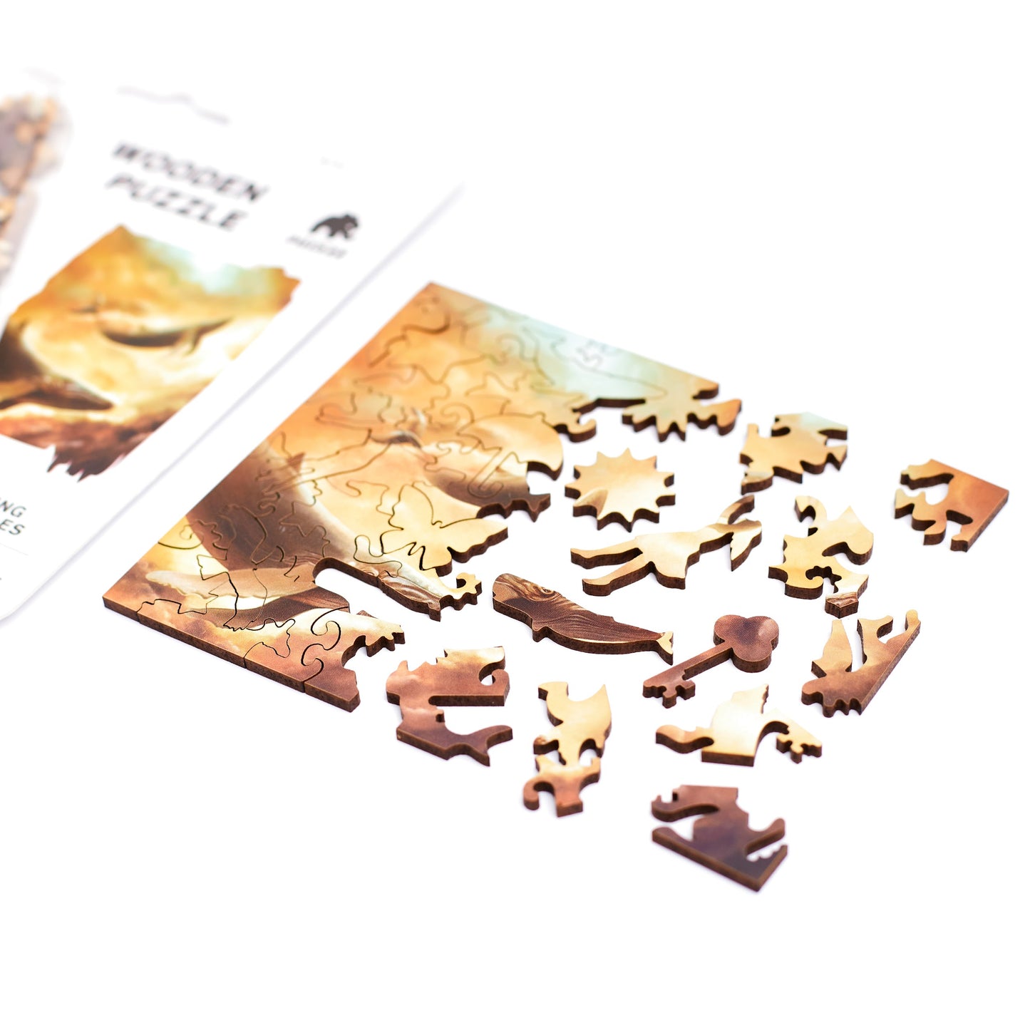 Flying Whales Pocket Size Piecezz Wooden Puzzle, Animal Shaped Puzzle (5x7x 0.5 in)