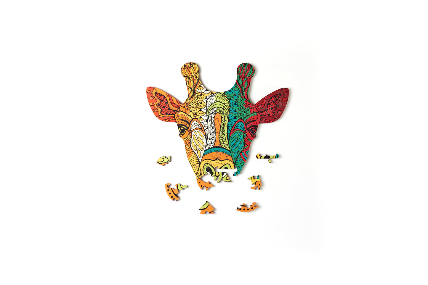 Giraffe Shaped Jigsaw Pieces Wooden Puzzle, 70 Pieces, Small Size Puzzles - (15x15x5 cm) or (6x6x2 in), Animal Shaped Puzzle
