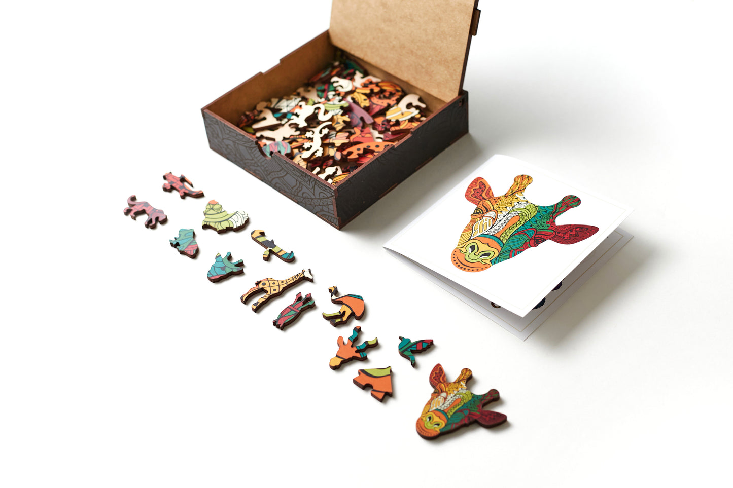 Giraffe Shaped Jigsaw Pieces Wooden Puzzle, 70 Pieces, Small Size Puzzles - (15x15x5 cm) or (6x6x2 in), Animal Shaped Puzzle