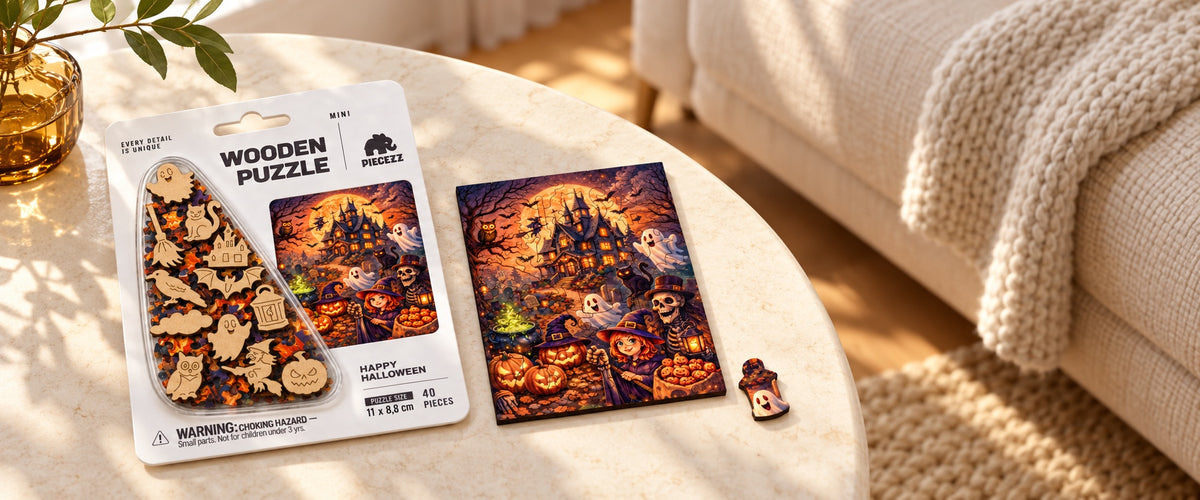 Happy Halloween Mini Piecezz Wooden Puzzle, Halloween Jigsaw Puzzle