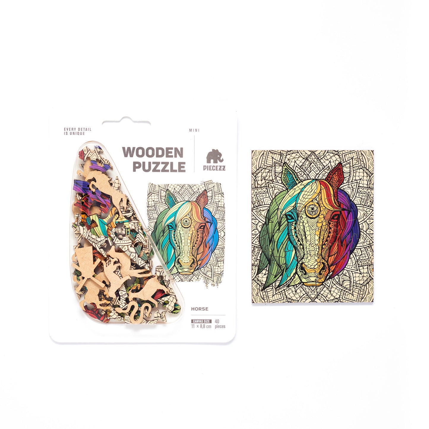 Horse Pocket Size Piecezz Wooden Puzzle, Animal Shaped Puzzle (5x7x 0.5 in)