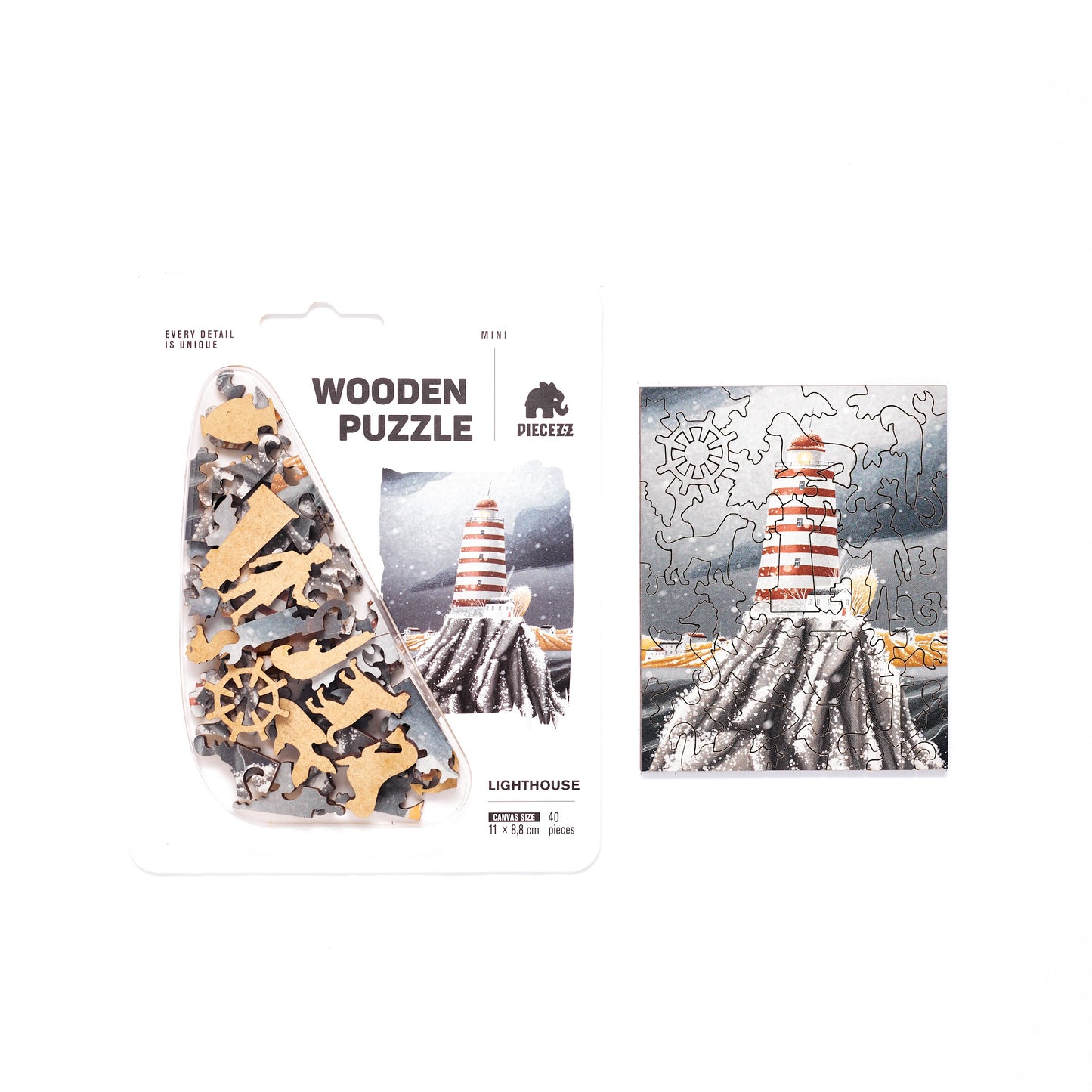 Lighthouse Pocket Size Piecezz Wooden Puzzle, Animal Shaped Puzzle (5x7x 0.5 in)