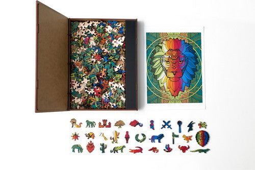 Lion Shaped Jigsaw Piecezz Wooden Puzzle, Large Size, 250 Pieces, Animal Shaped Puzzles (10*13*2 in) or (25*33*5 cm)