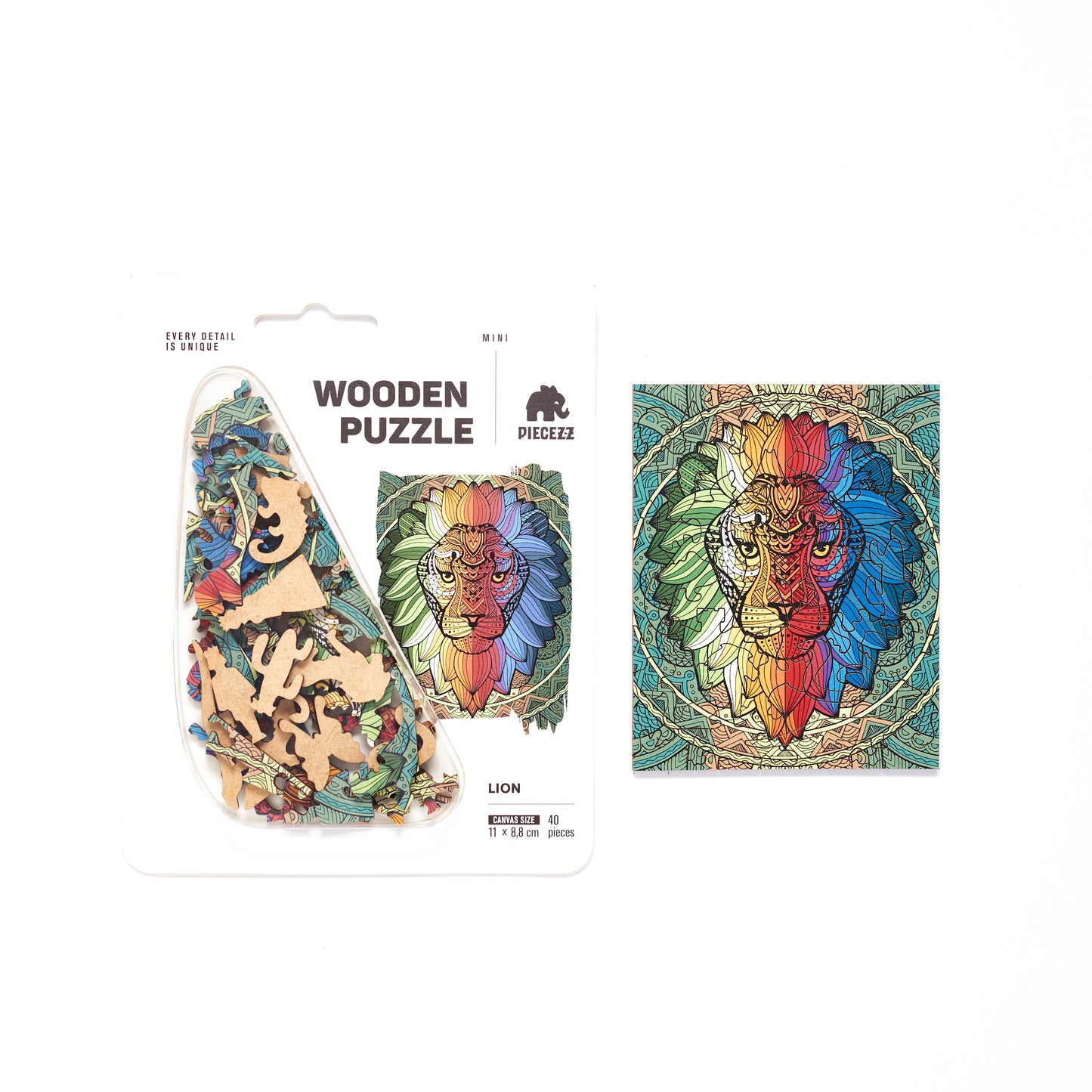 Lion Shaped Pocket Size Piecezz Wooden Puzzle, Animal Shaped Puzzle (5x7x 0.5 in)