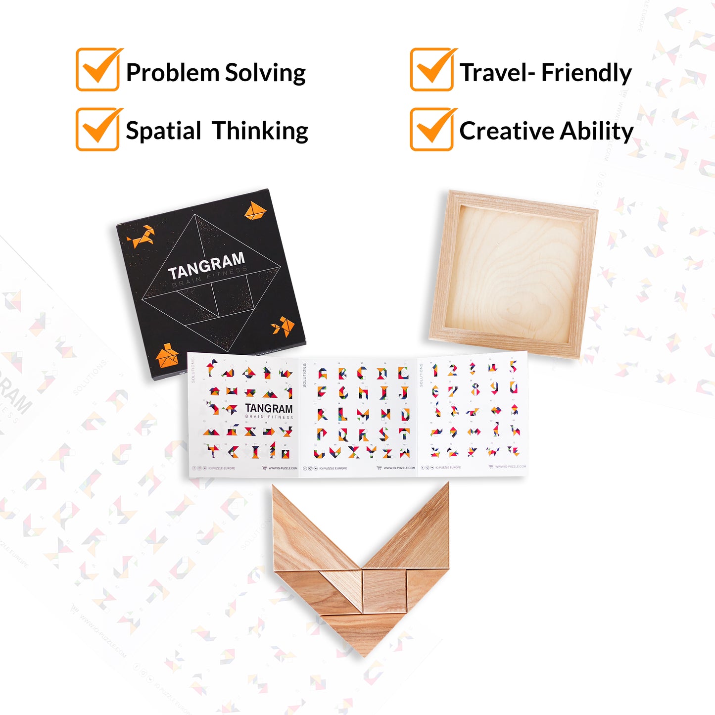 Tangram, Unique IQ Puzzle to Boost brain development, Brain Fitness Puzzle (15x15x1.5 cm) or (6x6x0.5 in)