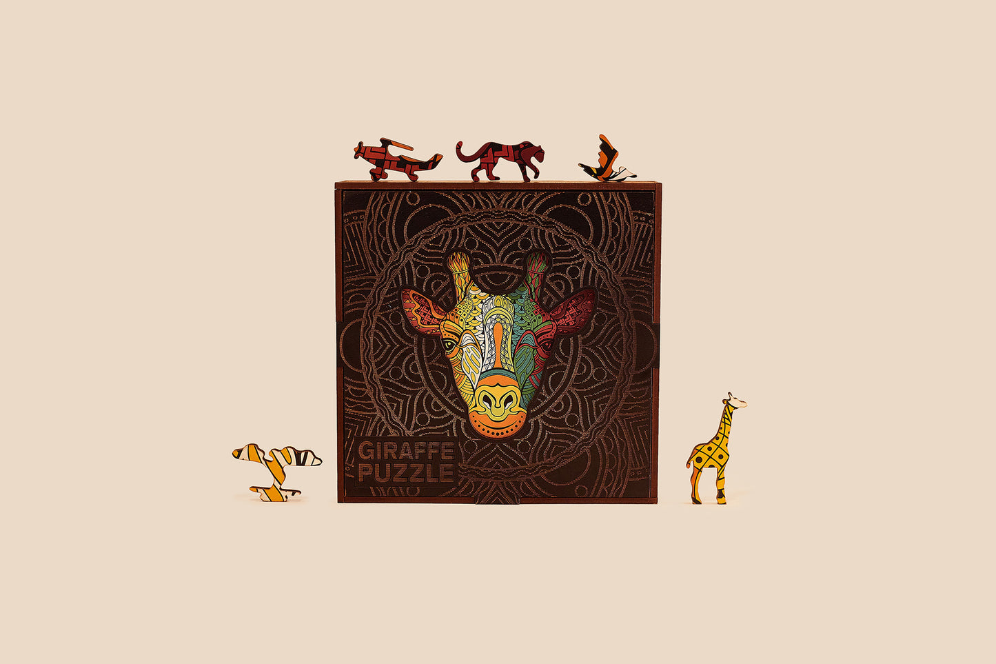 Giraffe Shaped Jigsaw Pieces Wooden Puzzle, 70 Pieces, Small Size Puzzles - (15x15x5 cm) or (6x6x2 in), Animal Shaped Puzzle