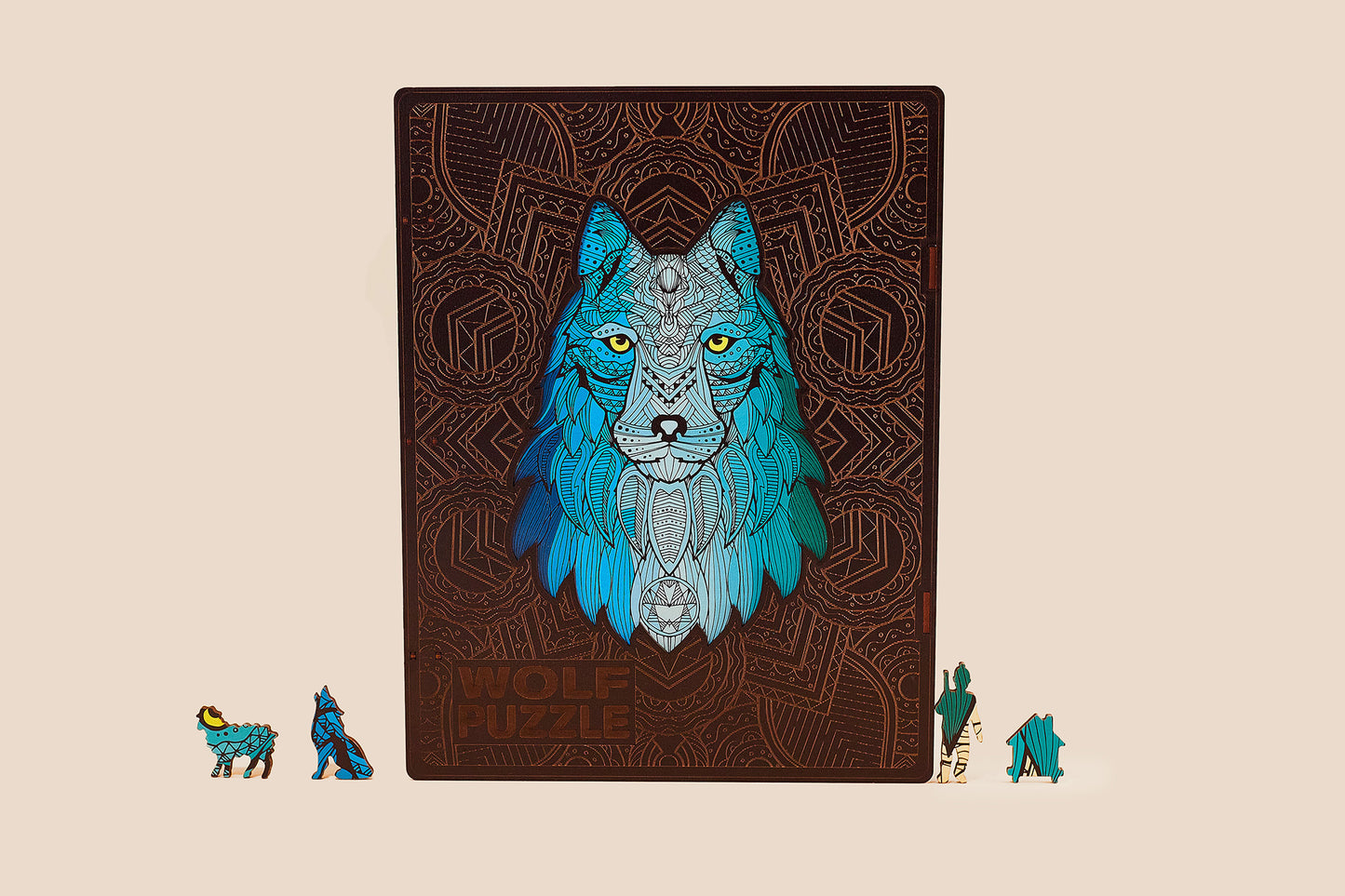 Wolf Shaped Jigsaw Piecezz Wooden Puzzle, Large Size, 250 Pieces, Animal Shaped Puzzles (10*13*2 in) or (25*33*5 cm)