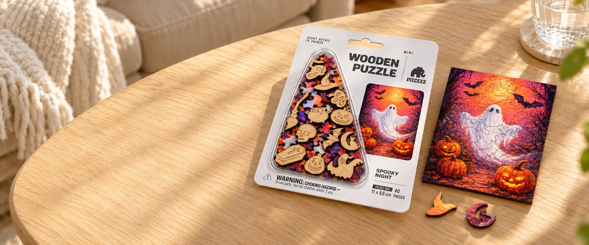 Spooky Night Mini Piecezz Wooden Puzzle, Halloween Jigsaw Puzzle