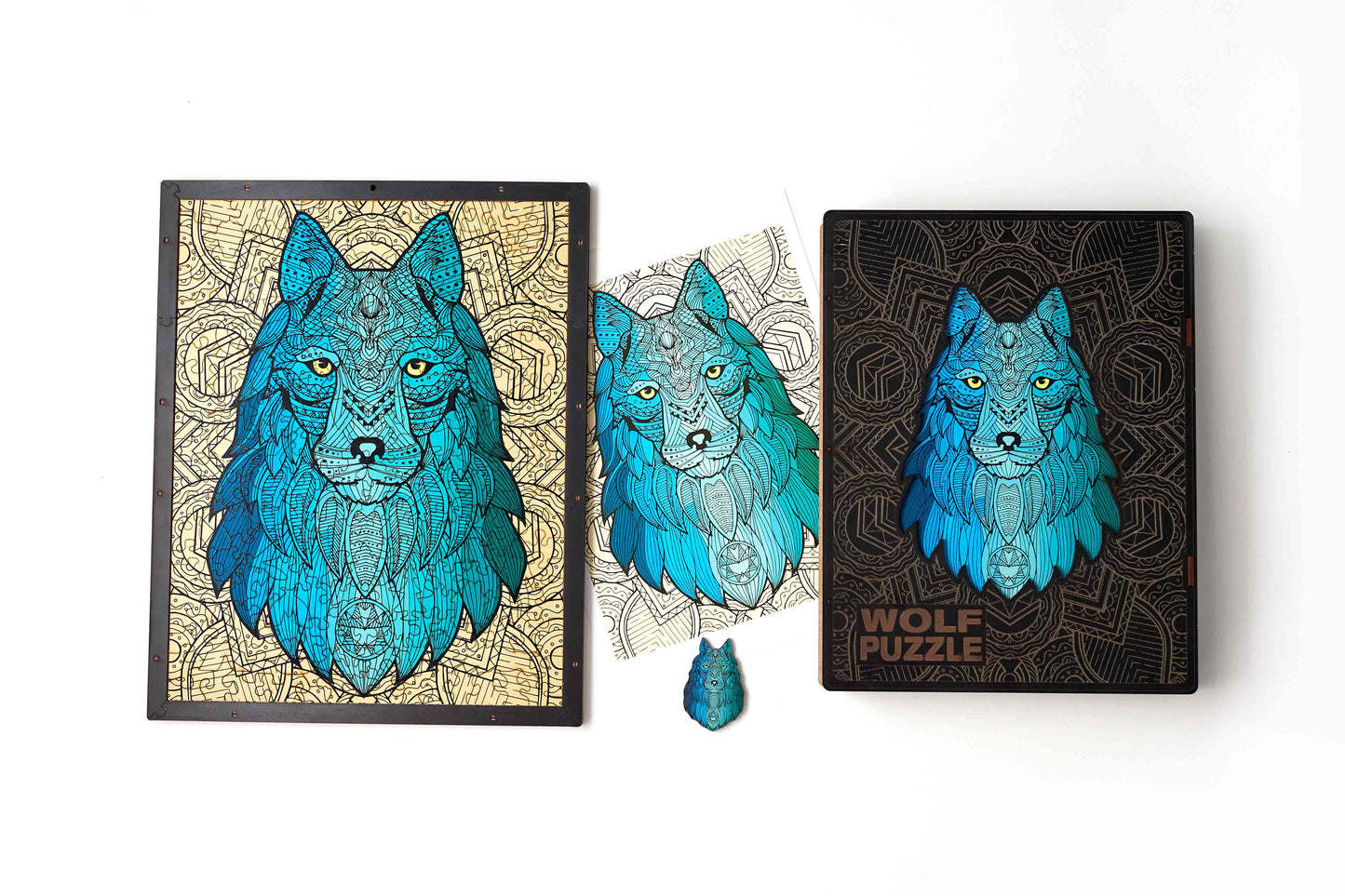 Wolf Shaped Jigsaw Piecezz Wooden Puzzle, Large Size, 250 Pieces, Animal Shaped Puzzles (10*13*2 in) or (25*33*5 cm)
