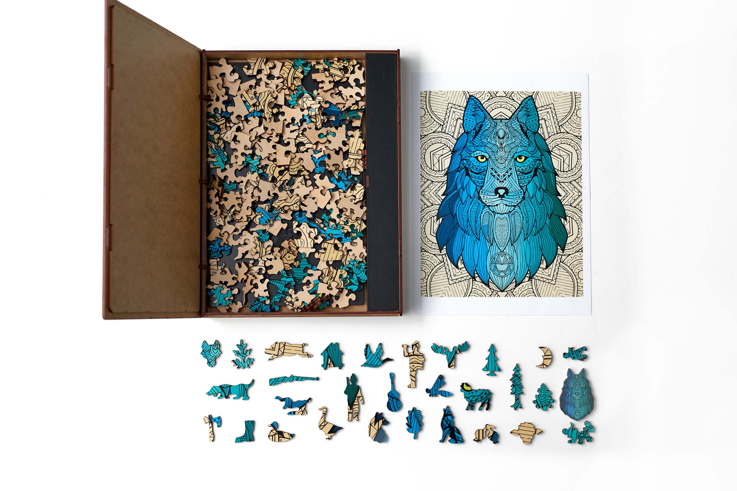 Wolf Shaped Jigsaw Piecezz Wooden Puzzle, Large Size, 250 Pieces, Animal Shaped Puzzles (10*13*2 in) or (25*33*5 cm)
