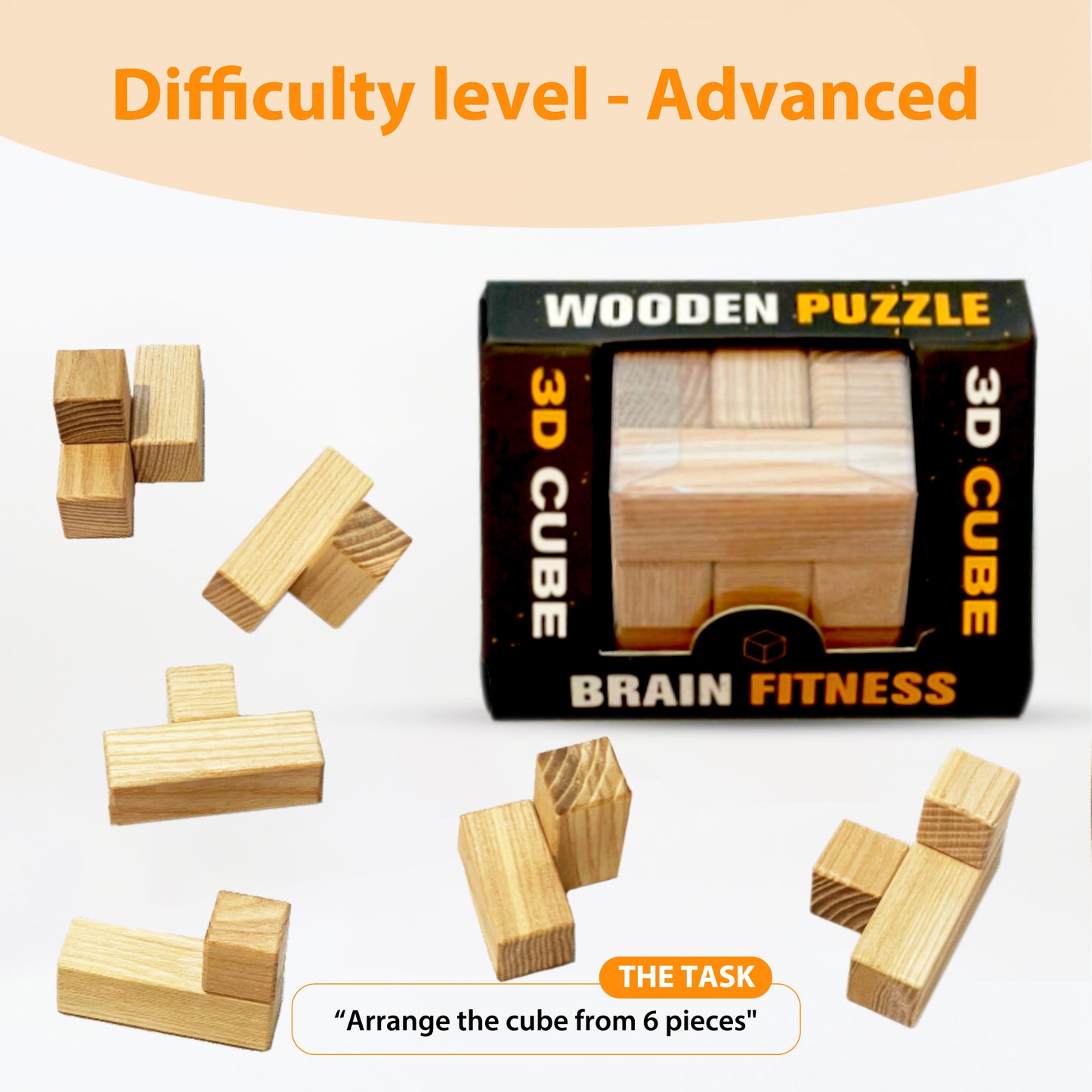3D Cube Wooden Puzzle for Adults (5x5x5 cm) or (2x2x2 in)
