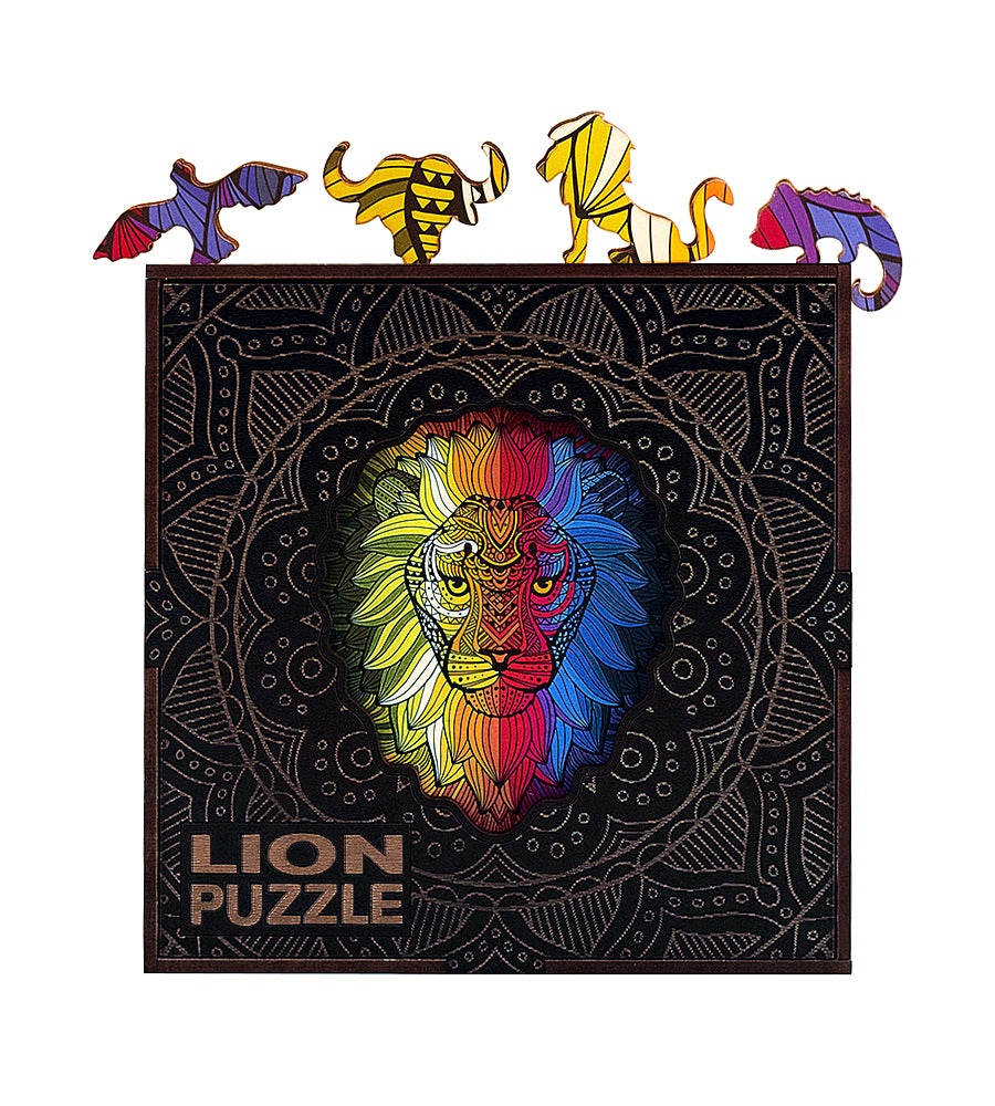 Lion Shaped Jigsaw Pieces Wooden Puzzle, 70 Pieces, Small Size Mosaic Puzzles - (15x15x5 cm) or (6x6x2 in), Animal Shaped Puzzles,