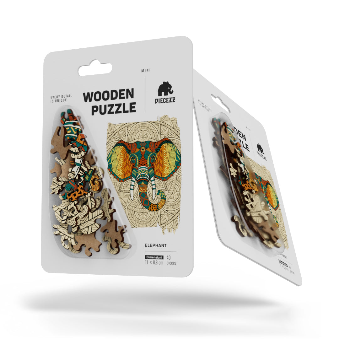 Elephant Shaped Pocket Size Puzzle, Animal Shaped Piecezz Puzzle, 5x7x 0.5 in