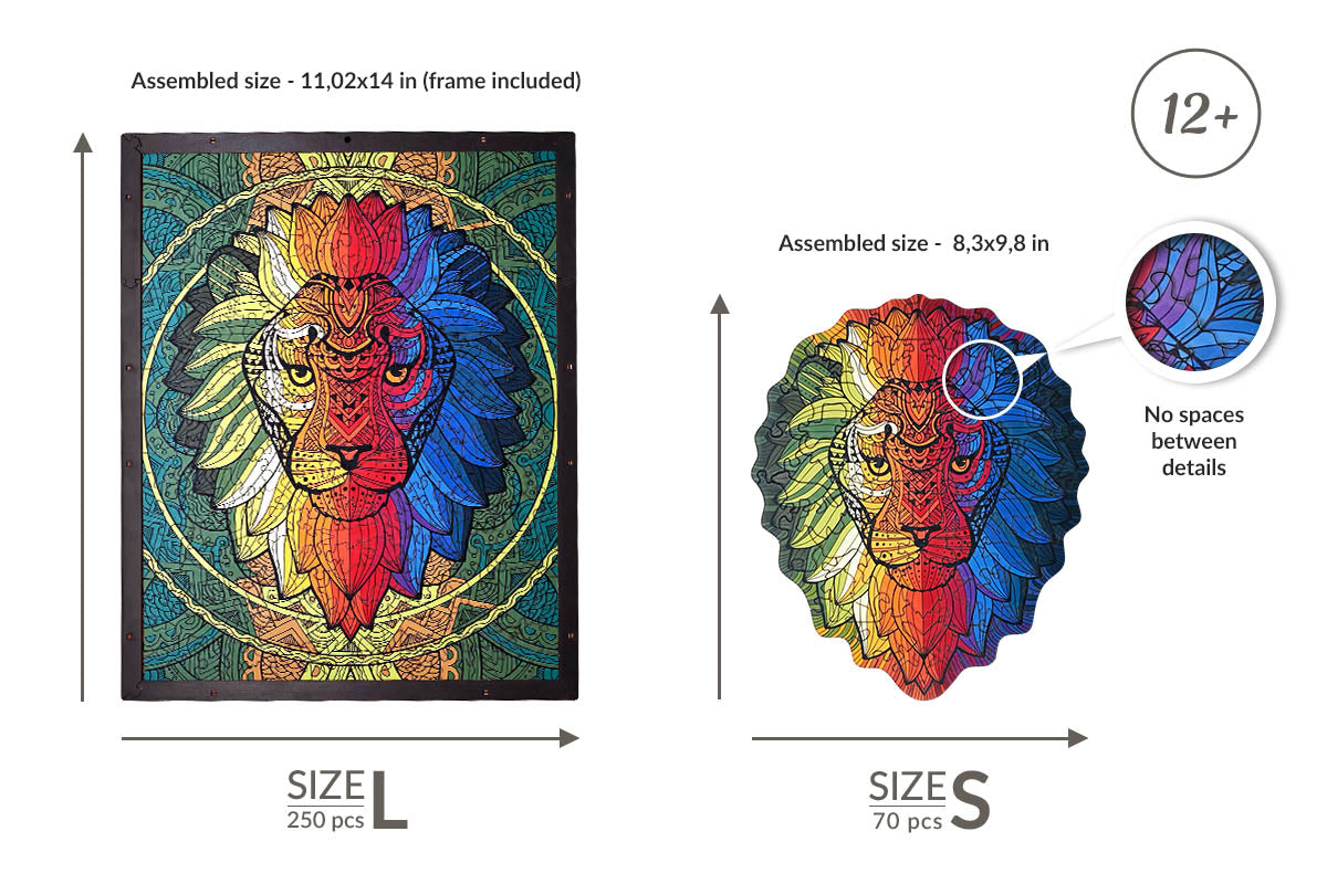 Wooden Lion Puzzle, Lion Jigsaw Wooden Puzzle, Large Size, 250 Pieces, Animal Shaped Puzzles (10*13*2 in) or (25*33*5 cm)