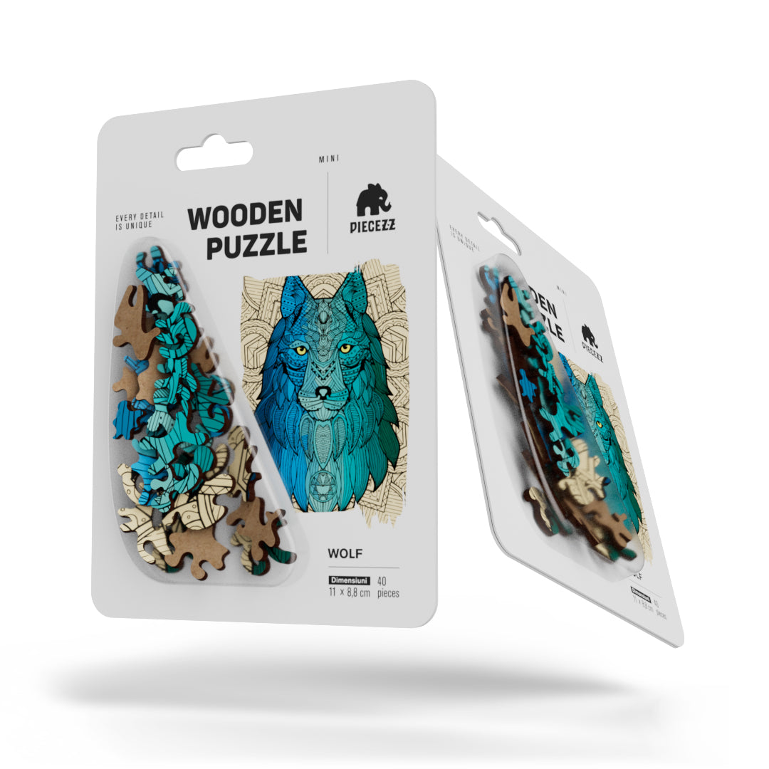 Wolf Shaped Pocket Size Piecezz Wooden Puzzle, Animal Shaped Puzzle, (5x7x 0.5 in)