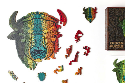 Bison Shaped Jigsaw Pieces Wooden Puzzle, 70 Pieces, Small Size Puzzles - (15x15x5 cm) or (6x6x2 in), Animal Shaped Puzzles
