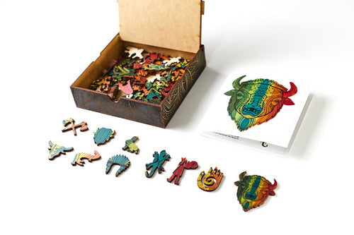 Bison Shaped Jigsaw Pieces Wooden Puzzle, 70 Pieces, Small Size Puzzles - (15x15x5 cm) or (6x6x2 in), Animal Shaped Puzzles