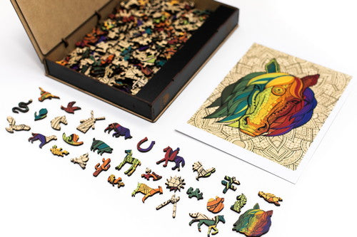 Horse Shaped Jigsaw Piecezz Wooden Puzzle, Large Size, 250 Pieces, Animal Shaped Puzzles (10*13*2 in)