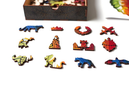 Lion Shaped Jigsaw Pieces Wooden Puzzle, 70 Pieces, Small Size Mosaic Puzzles - (15x15x5 cm) or (6x6x2 in), Animal Shaped Puzzles,