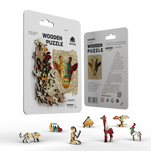 Giraffe Pocket Size Piecezz Puzzle | Wooden Animal Puzzle, 5x7x 0.5 in
