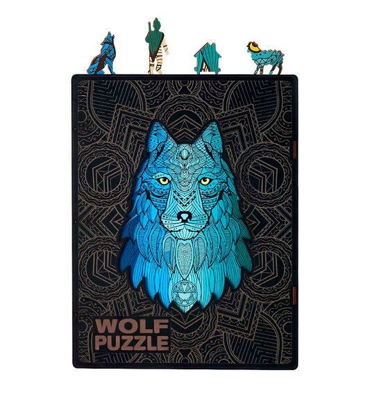Jigsaw Wooden Puzzle - Wolf Shaped, Large Size, 250 Pieces, Animal Shaped Piecezz Puzzles (10*13*2 in) or (25*33*5 cm)