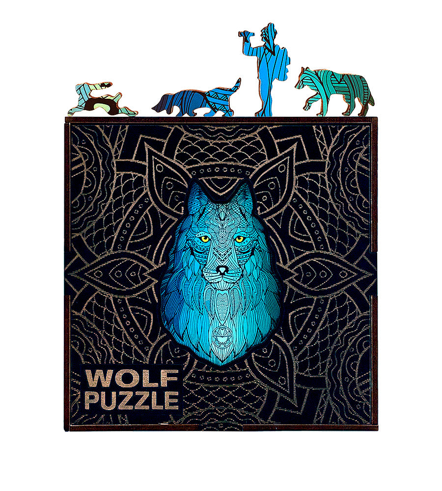 Wolf Shaped Jigsaw Pieces Wooden Puzzle, 70 Pieces, Small Size Puzzles - (15x15x5 cm) or (6x6x2 in), Animal Shaped Puzzle