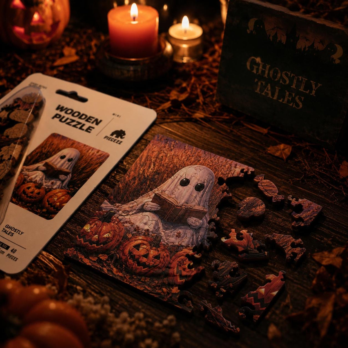 Ghostly Tales Mini Piecezz Wooden Puzzle, Halloween Jigsaw Puzzle