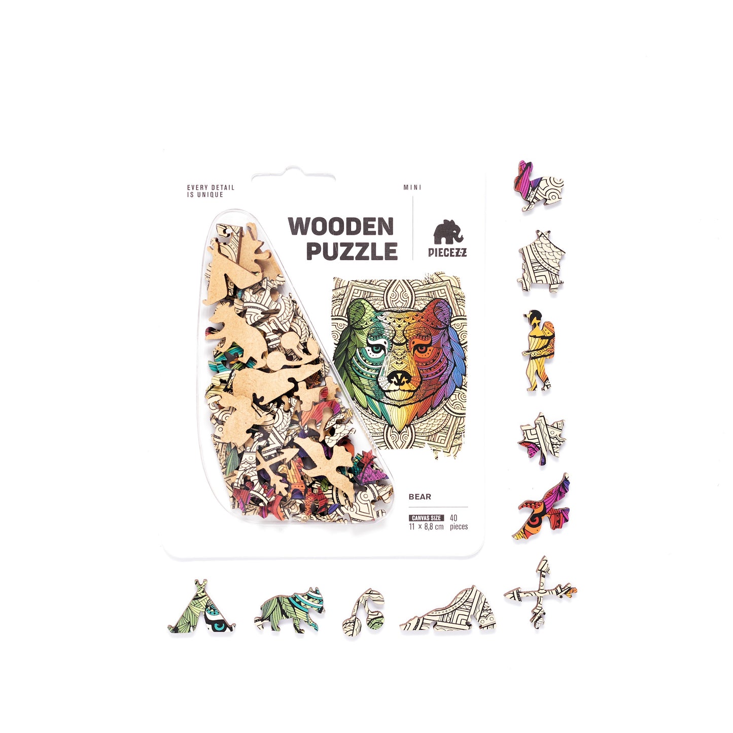 Bear Shaped Pocket Size Wooden Piecezz Puzzle, Animal Shaped Puzzle,( 5x7x 0.5 in)