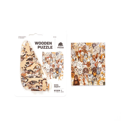 Dog Party Pocket Size Piecezz Wooden Puzzle, Animal Shaped Puzzle (5x7x 0.5 in)
