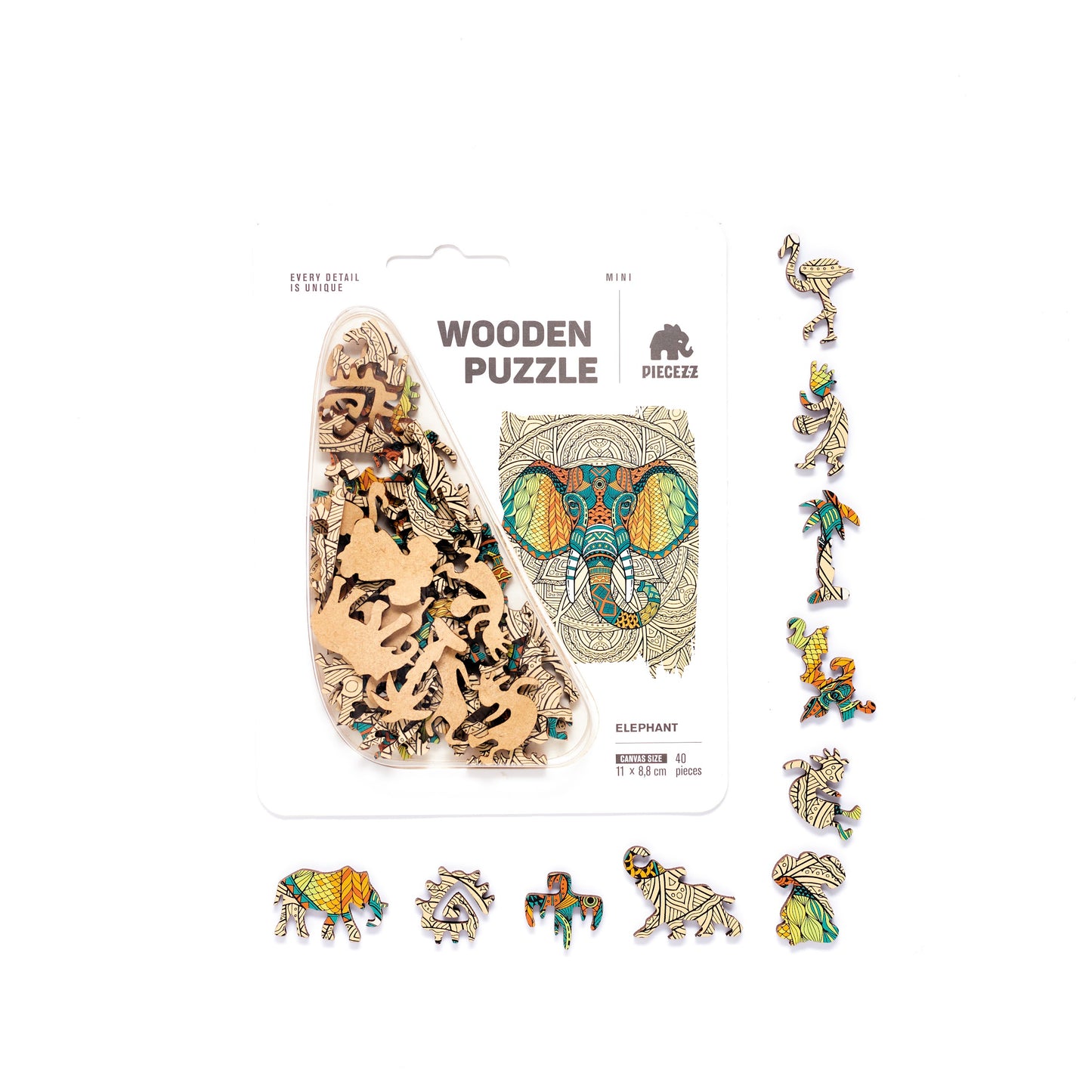 Elephant Shaped Pocket Size Puzzle, Animal Shaped Piecezz Puzzle, 5x7x 0.5 in