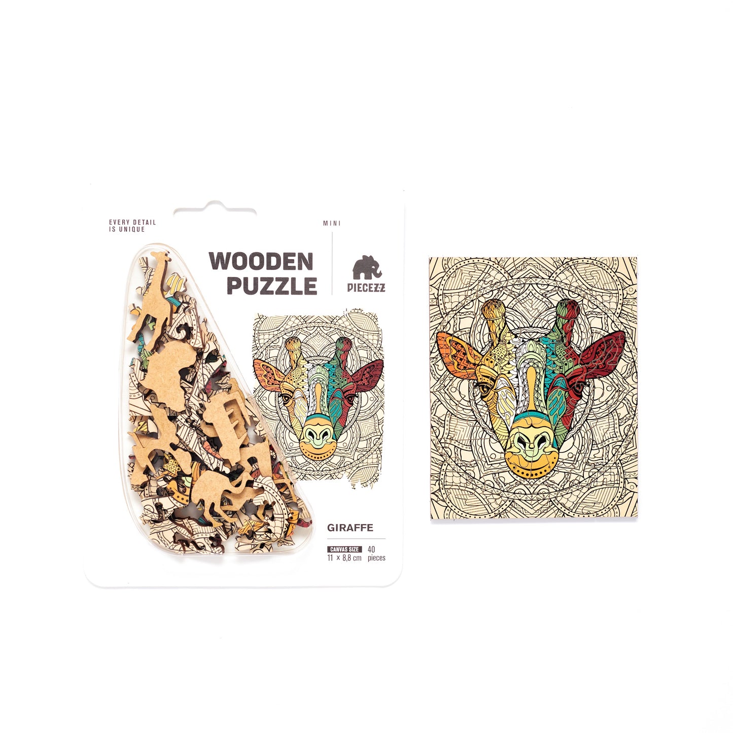 Pocket Size Piecezz Puzzle - Giraffe Shaped, Animal Puzzle, 5x7x 0.5 in