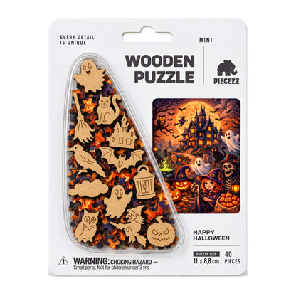Happy Halloween Mini Piecezz Wooden Puzzle, Halloween Jigsaw Puzzle