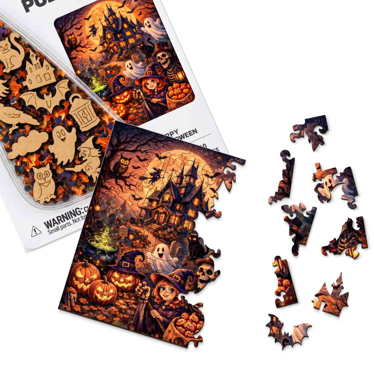 Happy Halloween Mini Piecezz Wooden Puzzle, Halloween Jigsaw Puzzle