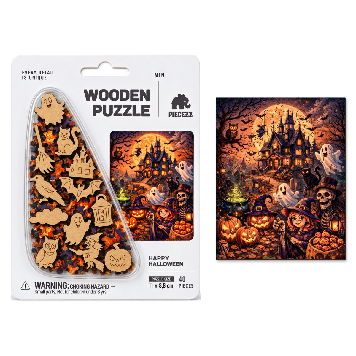 Happy Halloween Mini Piecezz Wooden Puzzle, Halloween Jigsaw Puzzle