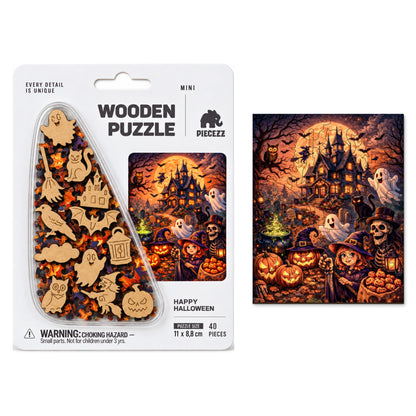 Happy Halloween Mini Piecezz Wooden Puzzle, Halloween Jigsaw Puzzle