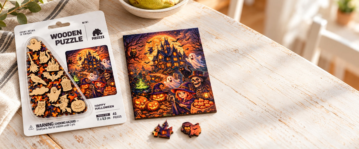 Happy Halloween Mini Piecezz Wooden Puzzle, Halloween Jigsaw Puzzle
