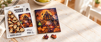 Happy Halloween Mini Piecezz Wooden Puzzle, Halloween Jigsaw Puzzle