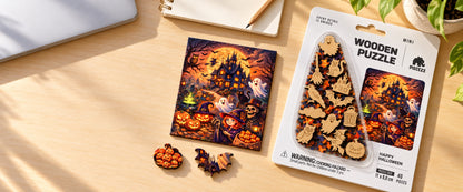 Happy Halloween Mini Piecezz Wooden Puzzle, Halloween Jigsaw Puzzle
