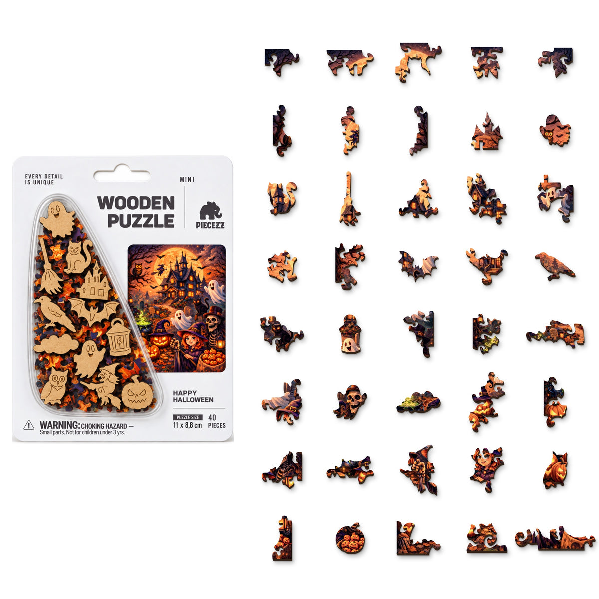 Happy Halloween Mini Piecezz Wooden Puzzle, Halloween Jigsaw Puzzle