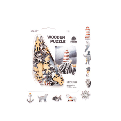 Lighthouse Pocket Size Piecezz Wooden Puzzle, Animal Shaped Puzzle (5x7x 0.5 in)